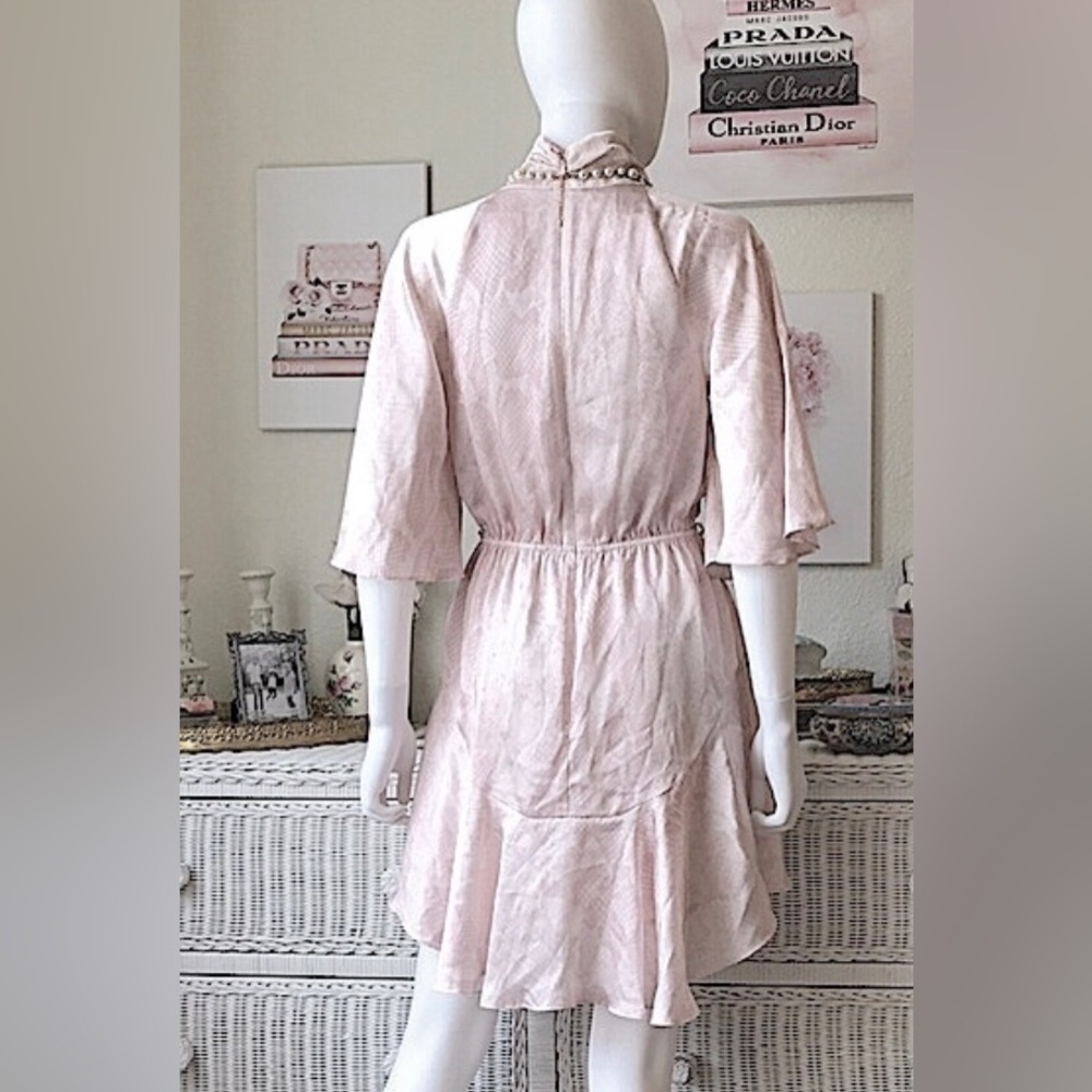 Keepsake the Label Mini Dress Ruffled Snake Skin Texture in Blush Pink size S